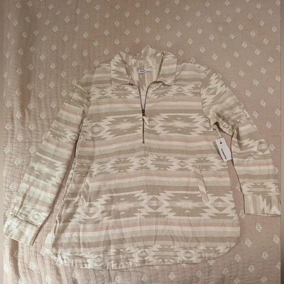 Sonoma 3/4 zip pull over flannel Aztec print large - Picture 1 of 11